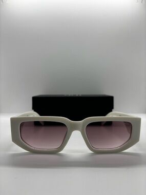 White Rectangular Sunglasses with Pink Lenses